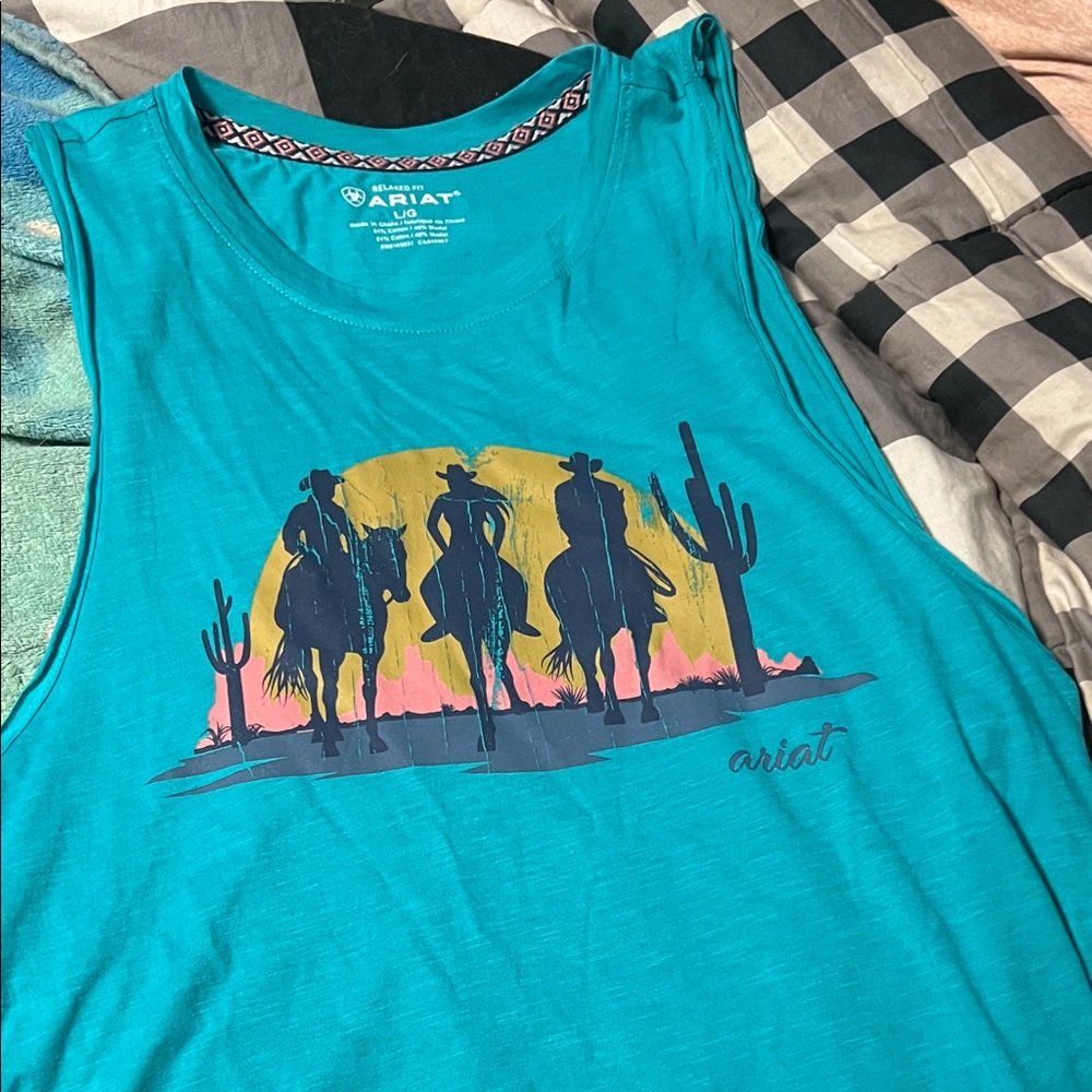 Ariat Teal Muscle Tee with Western Print